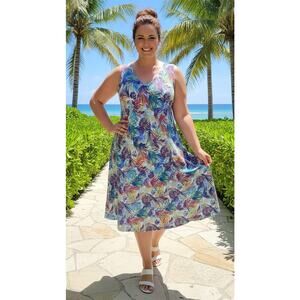 Jessica London 20W Multi- colored Palm Leaves Vacation Beach Chiffon Tank Dress